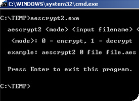 Screenshot commandline met aescrypt